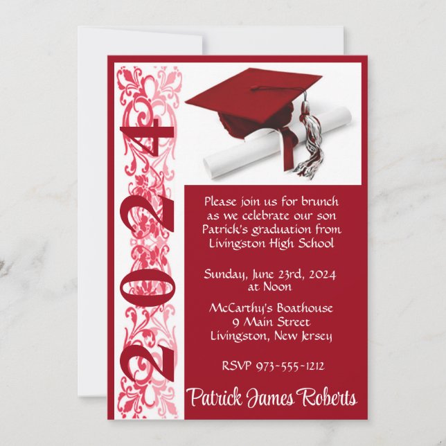 Invitation Casquette & Diplôme 5x7 Scarlet Red Graduation (Devant)