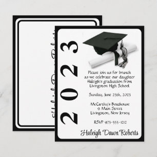 Invitation Casquette & Diplôme, Black & White Graduation Invi