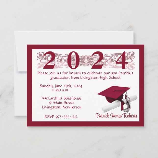 Invitation Casquette & Diplôme, Blanc & Cardinal Red Graduati (Devant)