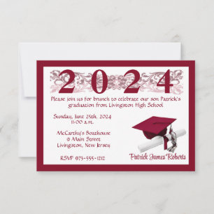 Invitation Casquette & Diplôme, Blanc & Cardinal Red Graduati