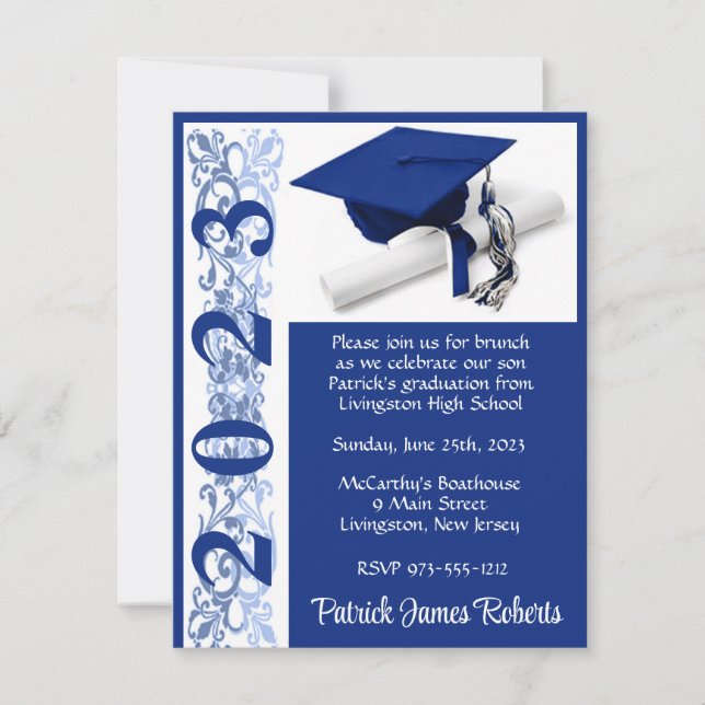 Invitation Casquette & Diplôme, Bleu Arrière - plan (Devant)
