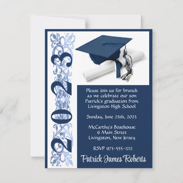 Invitation Casquette & Diplôme, Bleu foncé Arrière - plan Gra (Devant)
