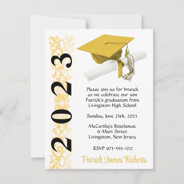 Invitation Casquette & Diplôme, Gold & Black Graduation (Devant)