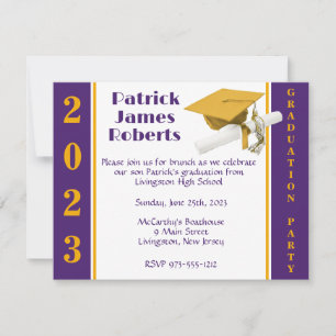 Invitation Casquette & Diplôme, Gold & Purple Graduation Invi