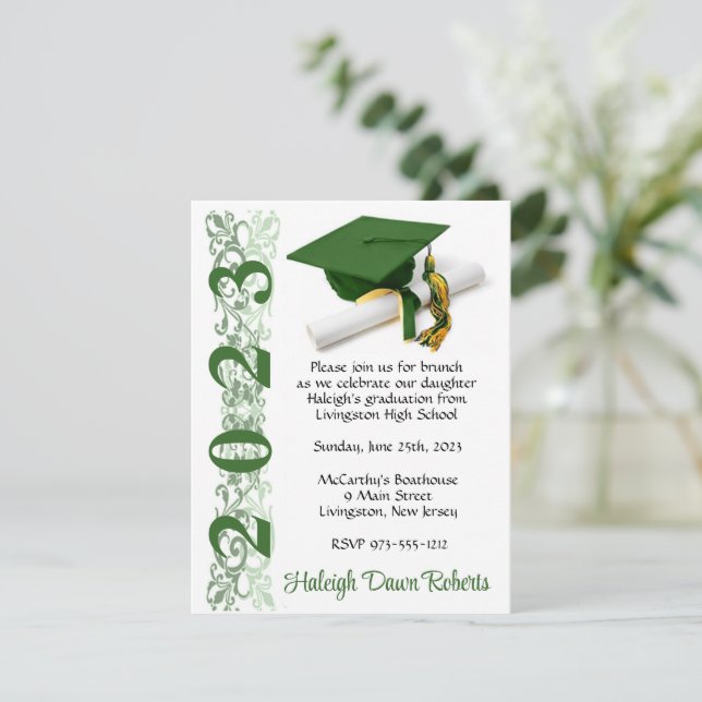 Invitation Casquette & Diplôme, Green & Gold Graduation (Debout devant)