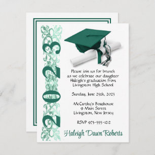 Invitation Casquette & Diplôme, Hunter Green & White Graduati