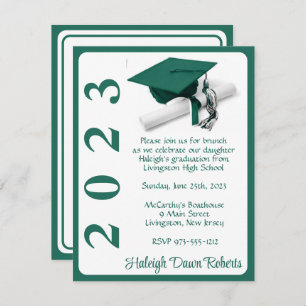 Invitation Casquette & Diplôme, Hunter Green & White Graduati
