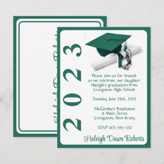 Invitation Casquette & Diplôme, Hunter Green & White Graduati