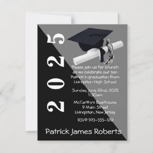 Invitation Casquette & Diplôme, noir & gris