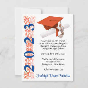 Invitation Casquette & Diplôme, Orange & Bleu