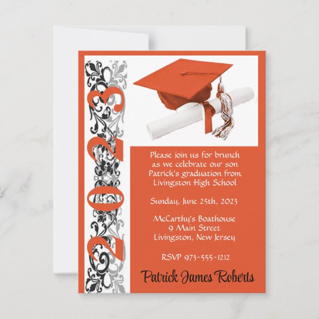 Invitation Casquette & Diplôme, Orange Graduation (Devant)