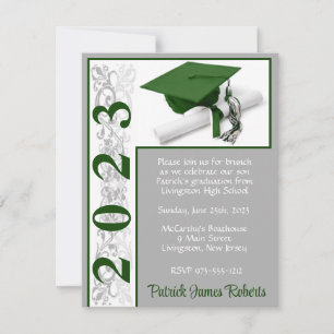 Invitation Casquette & Diplôme, Vert & Gris