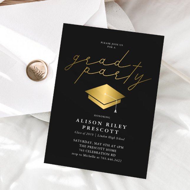 Invitation Casquette d'or Black Graduate Party (Créateur téléchargé)