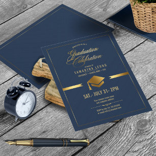 Invitation Casquette d'or Graduation Marine Blue ID834
