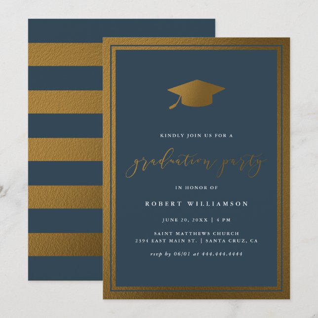 Invitation Casquette d'or moderne et Parti de la marine (Devant / Derrière)