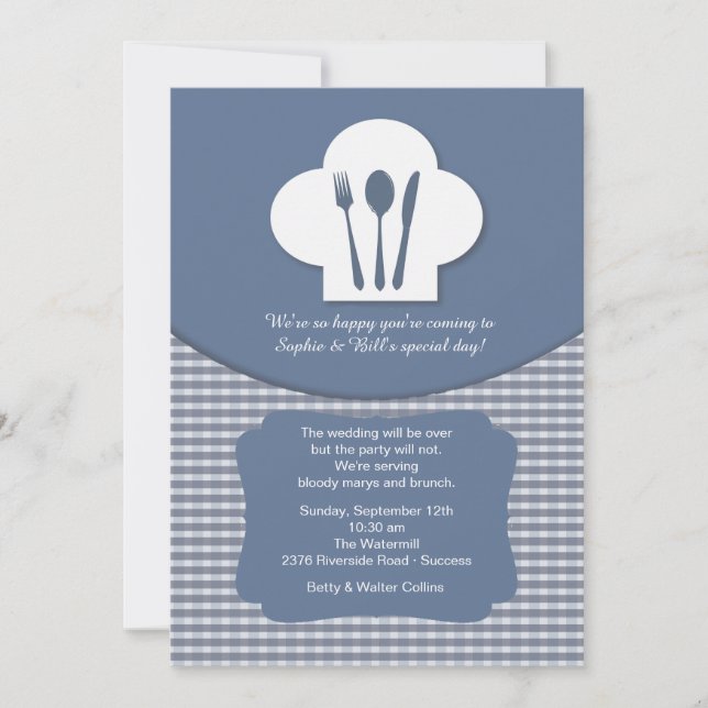Invitation Casquette du chef (bleu) Post Mariage Brunch Invit (Devant)