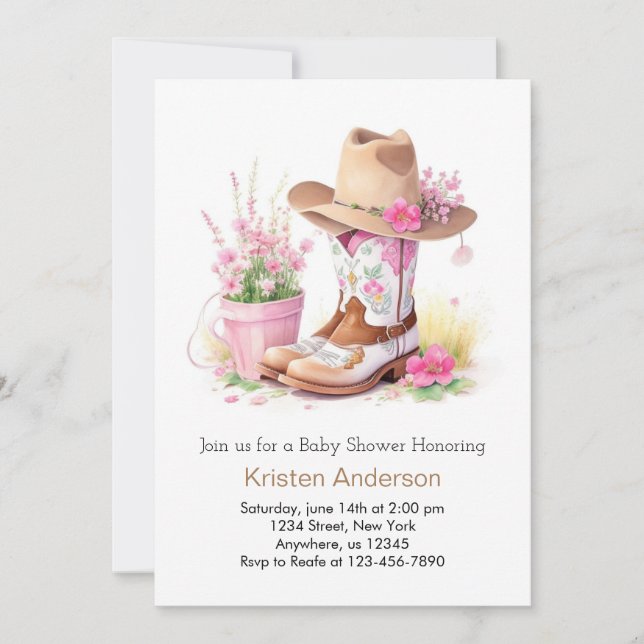 Invitation Casquette et Boots Wild West Baby shower d'aquarel (Devant)