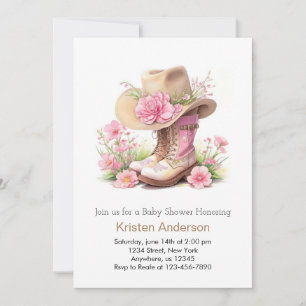 Invitation Casquette et bottes Baby shower rustique de fille 