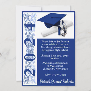Invitation Casquette et diplôme 5x7 Bleu Arrière - plan Gradu