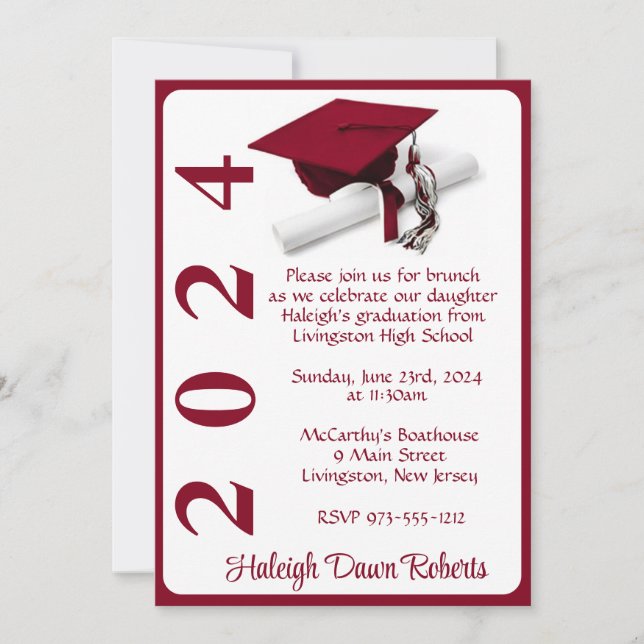 Invitation Casquette et diplôme 5x7 Cardinal Red Graduation (Devant)
