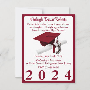 Invitation Casquette et diplôme Cardinal Red Graduation Party