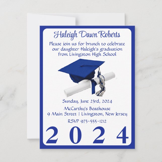 Invitation Casquette et diplôme Royal Blue Graduation Party (Devant)