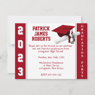 Invitation Casquette et diplôme Varsity Red & Grey Graduation