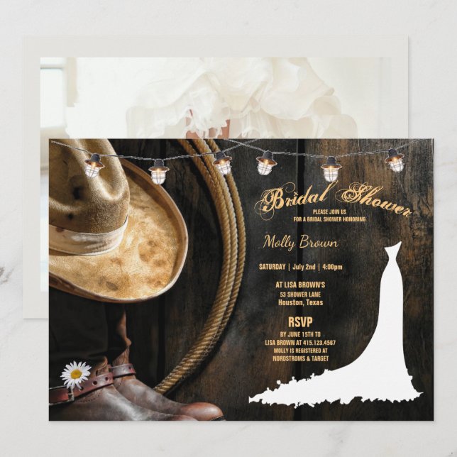 Invitation Casquette et Fête des mariées de bois de barnwood (Devant / Derrière)