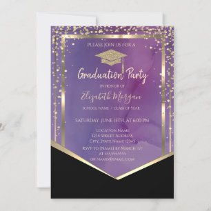 Invitation Casquette Gold Grad Frame Aquarelle Violet Graduat
