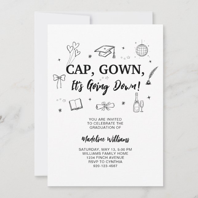 Invitation Casquette Gown ça va tomber l'invitation de diplôm (Devant)