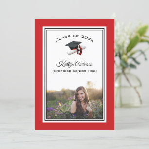 Invitation Casquette noir et rouge & Tassel   Diplôme photo