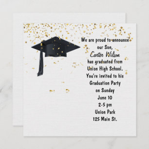 Invitation Casquette noire avec Confetti Or