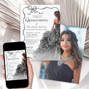 Invitation Casquette noire Quinceañera Casquette à ruban phot