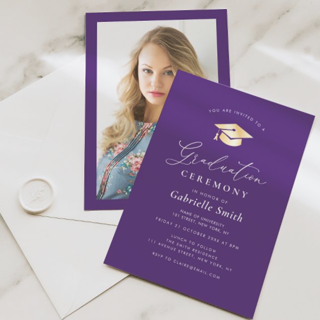 Invitation Casquette or violet cérémonie de remise des diplôm (Créateur téléchargé)