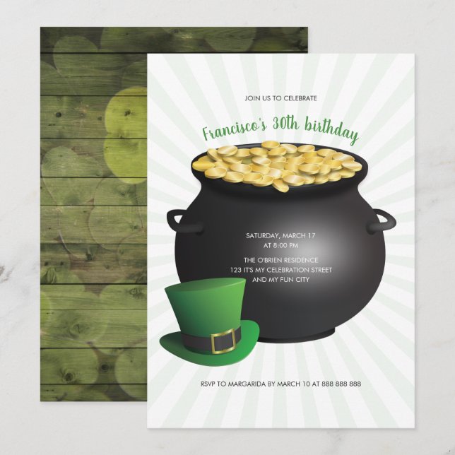 Invitation Casquette supérieur d'or de pot de St Patty (Devant / Derrière)