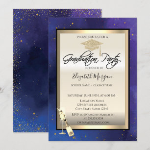 Invitation Casquette, Verre à vin, Étoiles Marine Bleu Gradua