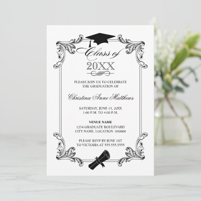 Invitation Casquette vintage et diplôme (Debout devant)