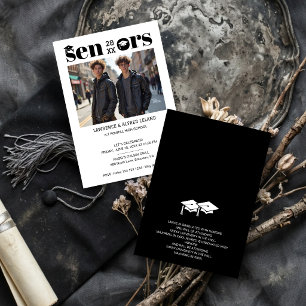 Invitation Casquettes Bold Moderm Twins Sibling Seniors Grads