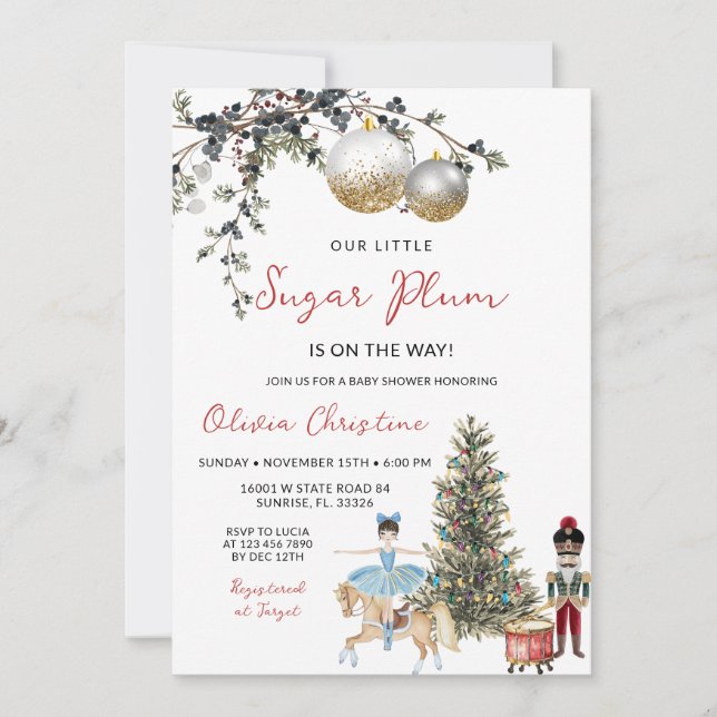 Invitation Casse-Noisette Noël Hiver Ornement Baby Shower (Devant)
