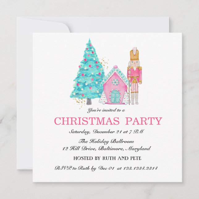 Invitation Casse-noisette rose Peppermenthe fête de Noël (Devant)