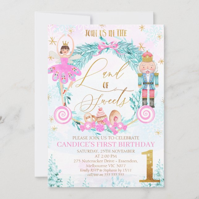 Invitation Casse-noix de couronne terre de sucreries Annivers (Devant)
