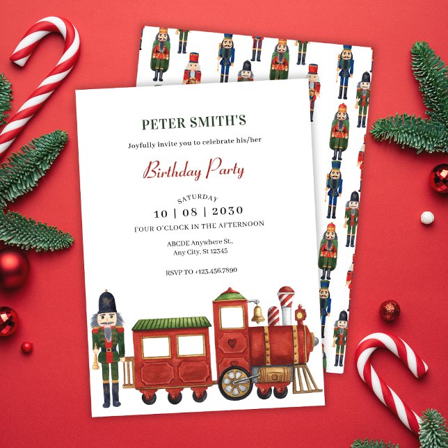 Invitation Casse-noix de Noël avec train anniversaire Noël (Créateur téléchargé)