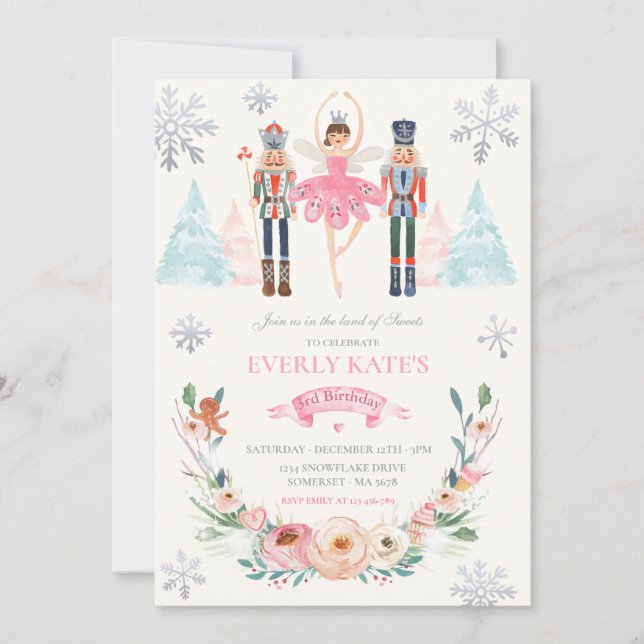 Invitation Casse-noix rose et argent Anniversaire de sucre Pl (Devant)