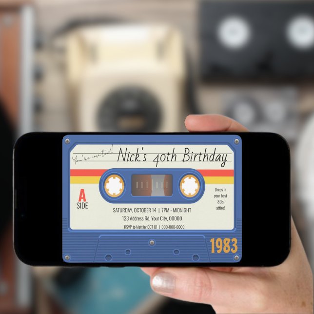 Invitation Cassette des années 80 Anniversaire fête, âge pers (Créateur téléchargé)