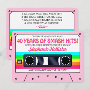 Invitation Cassette Étiquette Retro Neon des années 80 Annive