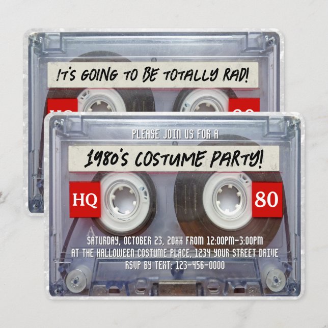Invitation Cassette Mixtape des années 80 1980 Halloween Cost (Devant / Derrière)