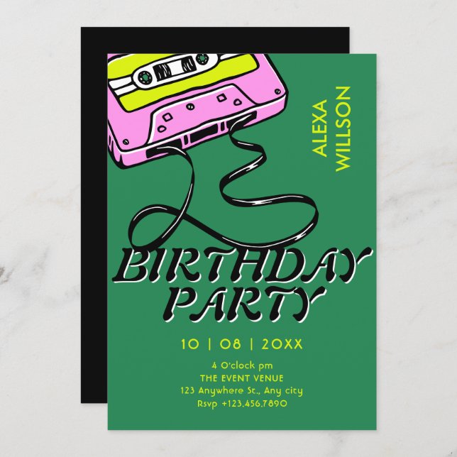 Invitation Cassette retro birthday (Devant / Derrière)