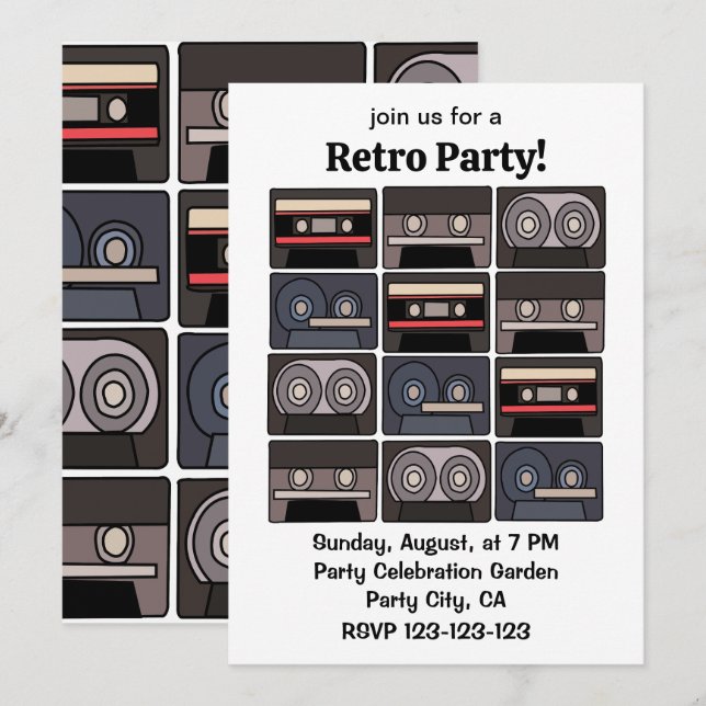 Invitation Cassette Retro Music Party (Devant / Derrière)