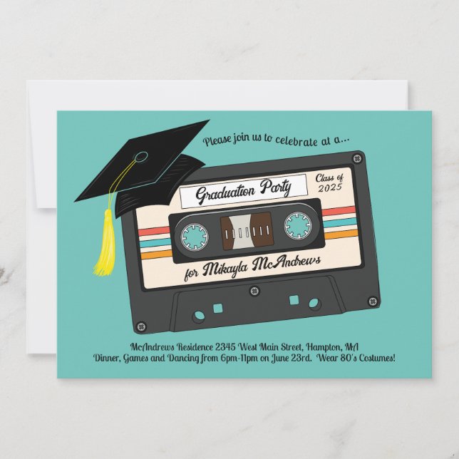 Invitation Cassette Rétro Partie de graduation de bande mixte (Devant)