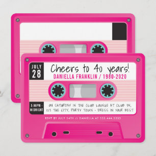 Invitation CASSETTE TAPE moderne vintage disco anniversaire r